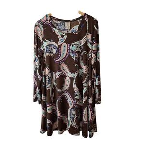 Unbranded Womens Stretch Tunic Top Dress Size 1XL Brown Paisley Pockets Stretch